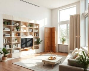 How can you hide clutter in a small lounge?
